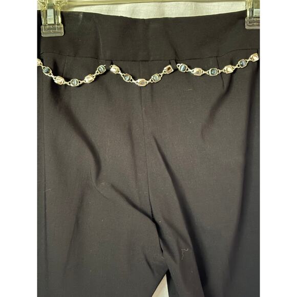 Cache Navy Pant with Metal Chain Enamel Belt Stretch 2" Waist Band Flare Leg - Picture 4 of 6